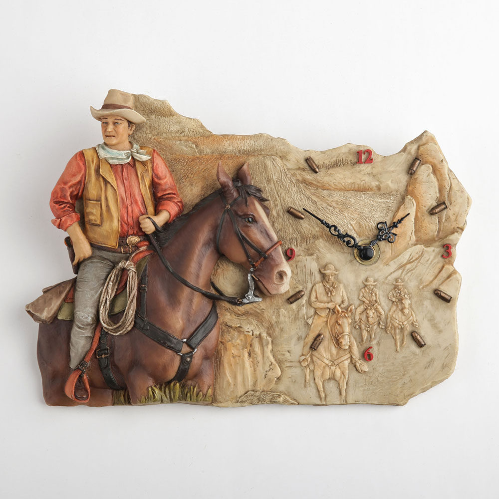 Resin Art Clock - Vintage Western Cowboy Horse Relief Wall