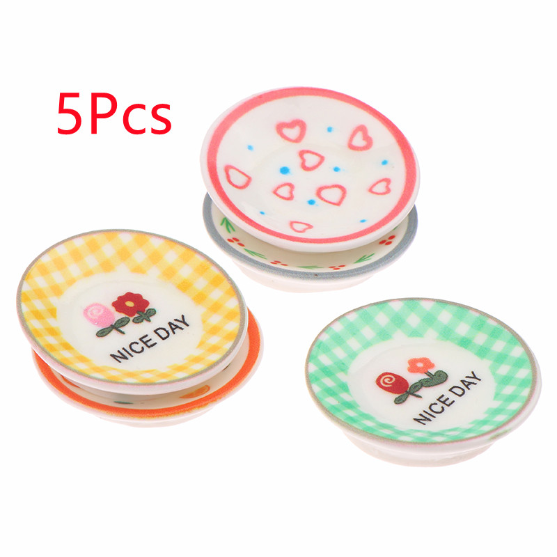 5Pcs 1/12 Dollhouse Mini Plate - Resin Art Toys 评论和价格