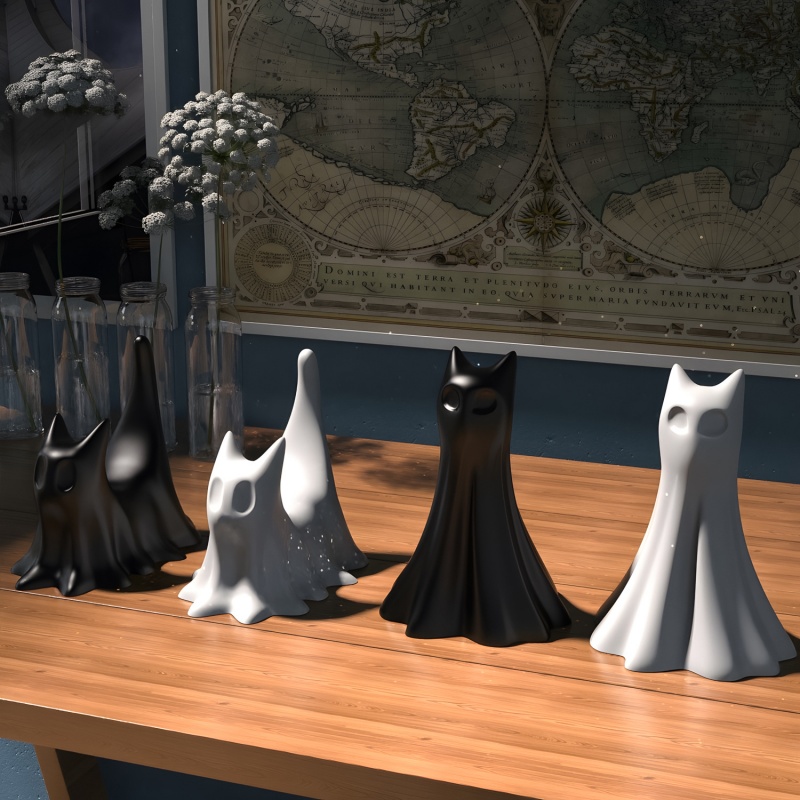 Ghost Cat Halloween Desktop Or - Resin Art Letters 评论和价格
