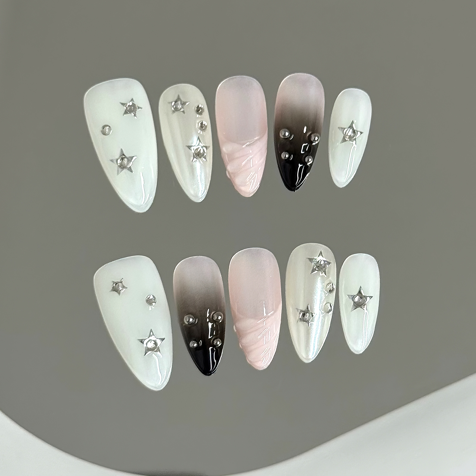 10pcs Almond Fake Nails Star G - Resin Art And Deco 评论和价格
