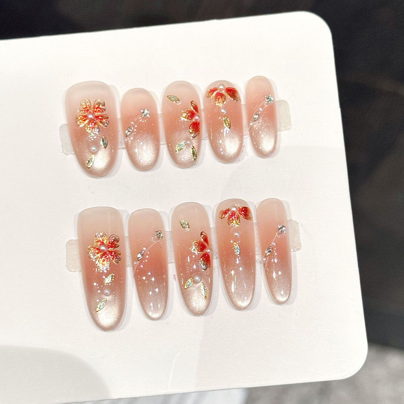 10pcs Handmade Fake Nails Pres - Resin Art With Flowers 评论和价格