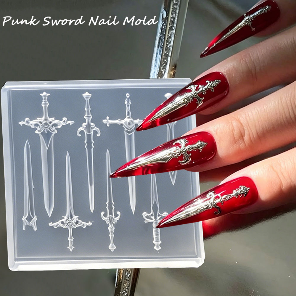 1pcs 3D Retro Punk Sword Nail  - Resin Art Template 评论和价格