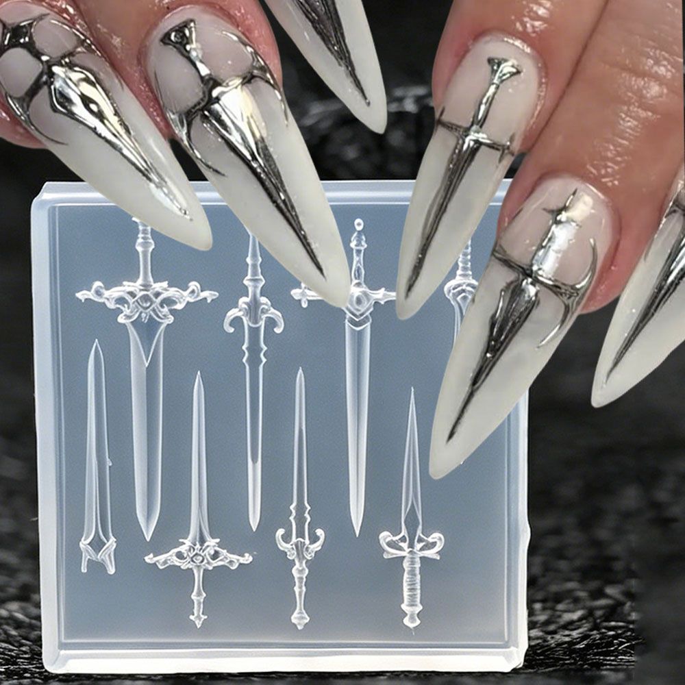 1pcs 3D Retro Punk Sword Nail  - Resin Art Template 评论和价格